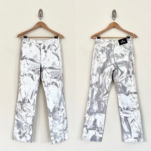 VERSACE JEANS COUTURE Metallic Chrome Foil Straight Leg Pants in Silver White
